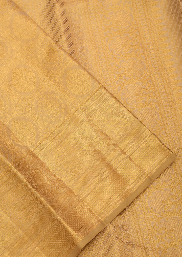 Gold Silk Jaal Saree With Matching Blouse Piece