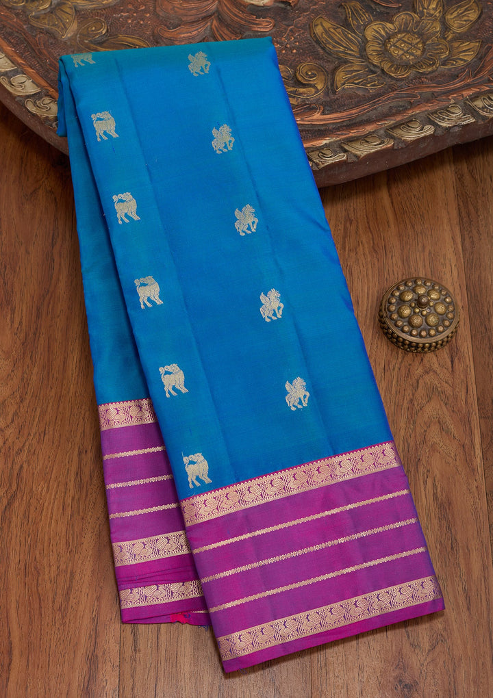Peacock Blue Kanjivaram Pure Silk Saree