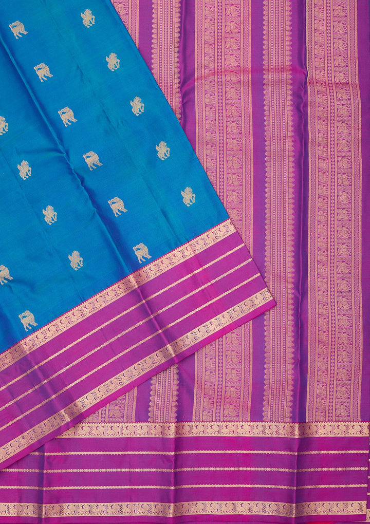 Peacock Blue Kanjivaram Pure Silk Saree