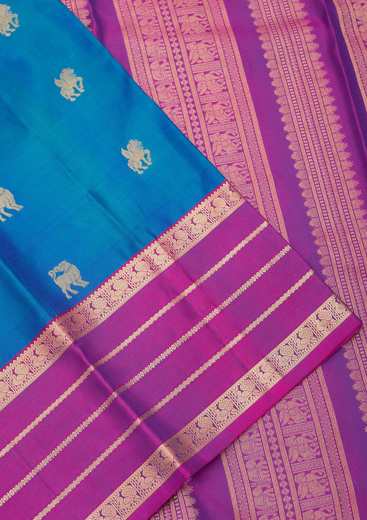Peacock Blue Kanjivaram Pure Silk Saree