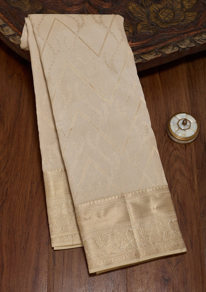 Cream Kanjivaram Pure Silk Saree