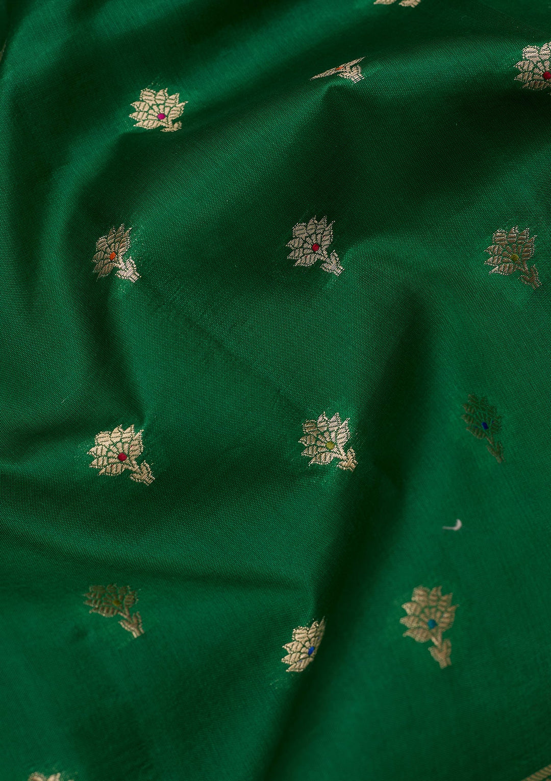 Rama Green Silk Jaal Saree With Matching Blouse Piece