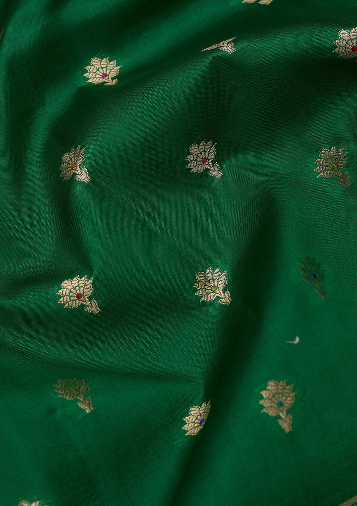 Rama Green Silk Jaal Saree With Matching Blouse Piece