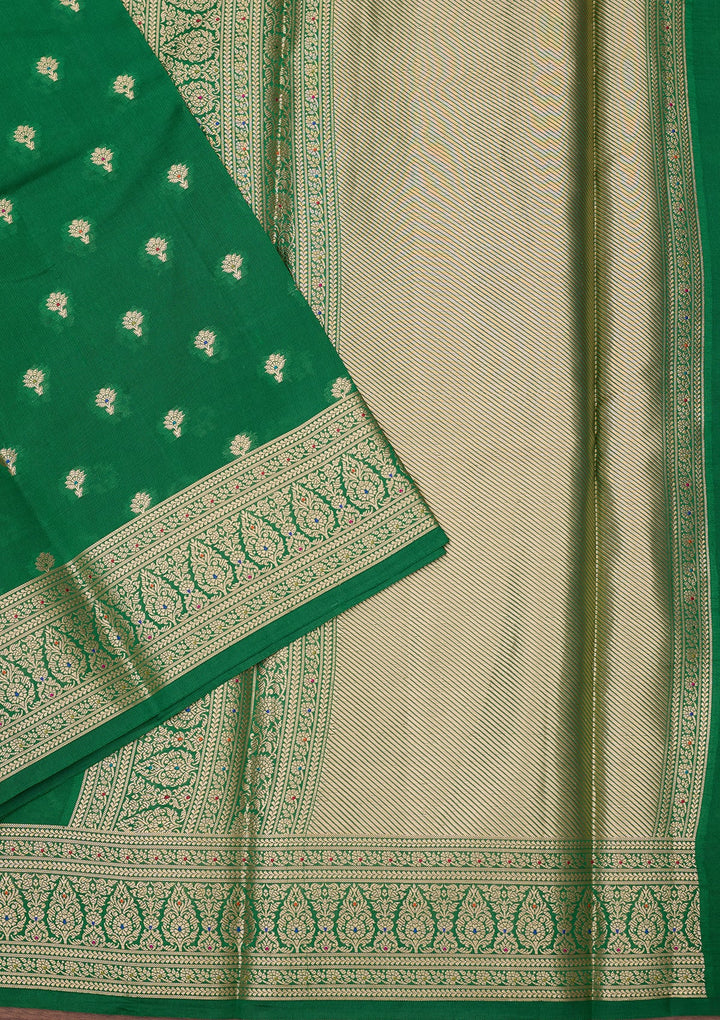Rama Green Silk Jaal Saree With Matching Blouse Piece