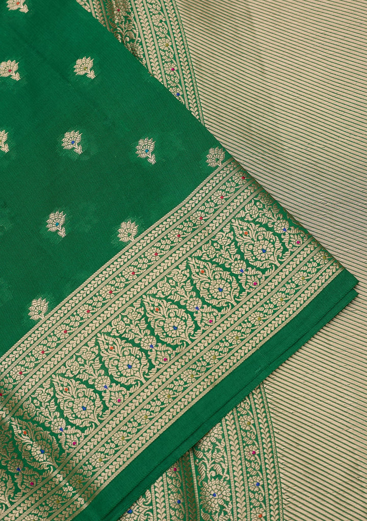 Rama Green Silk Jaal Saree With Matching Blouse Piece
