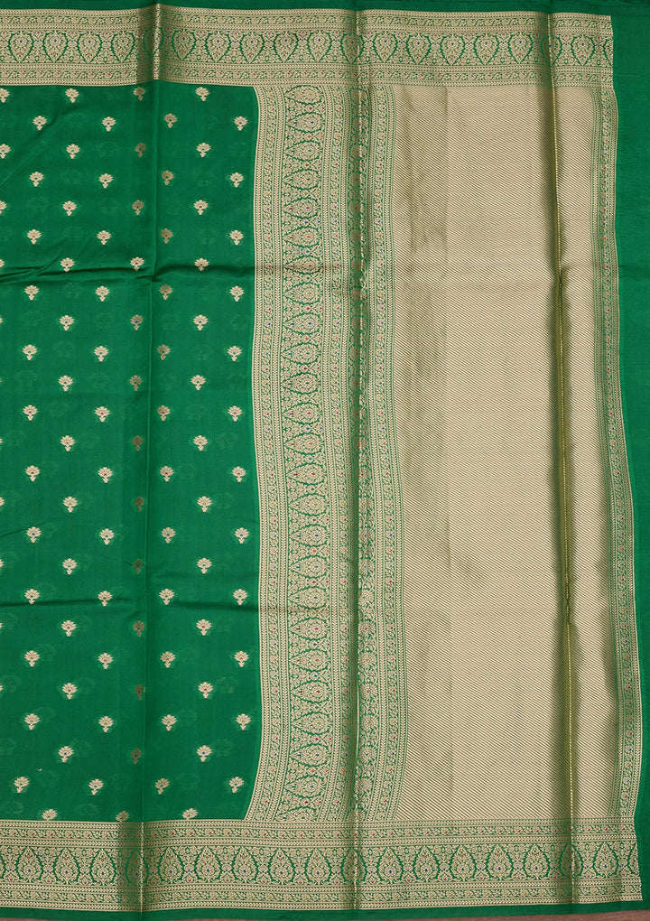 Rama Green Silk Jaal Saree With Matching Blouse Piece