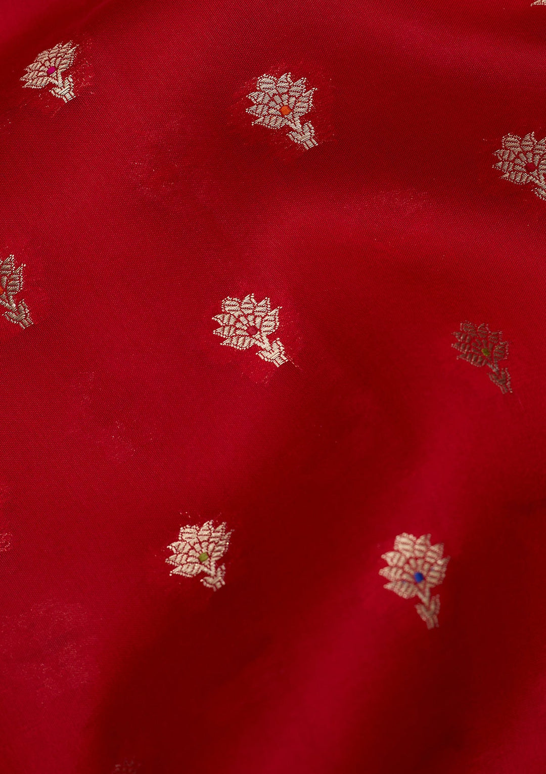 Red Silk Jaal Saree With Matching Blouse Piece
