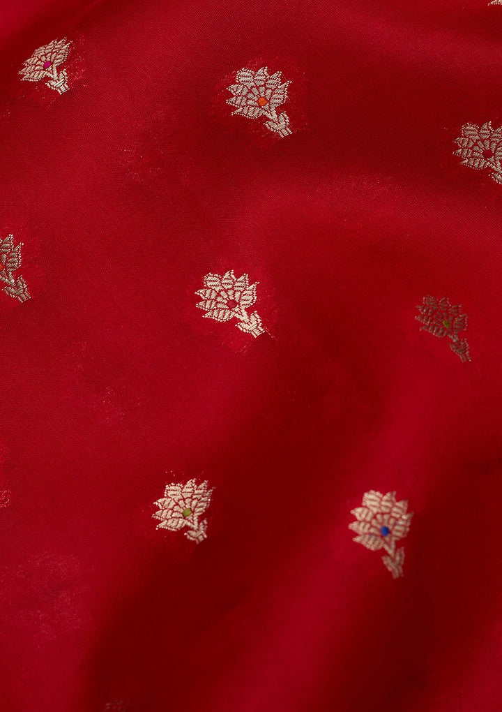 Red Silk Jaal Saree With Matching Blouse Piece