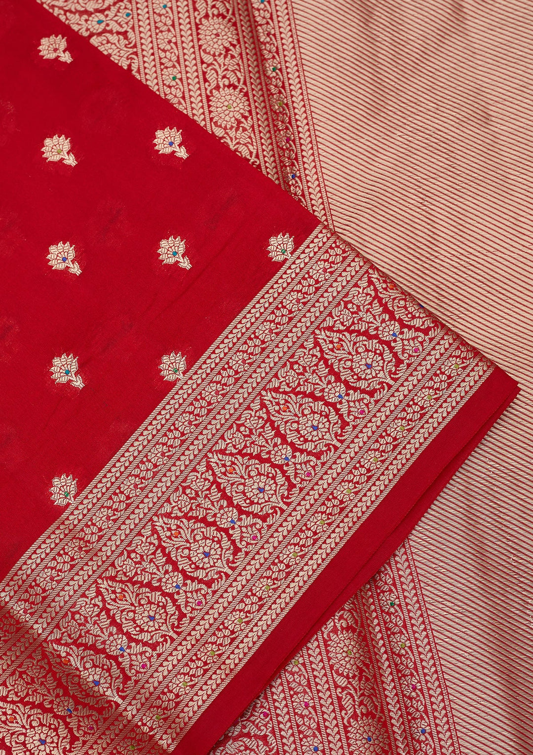 Red Silk Jaal Saree With Matching Blouse Piece