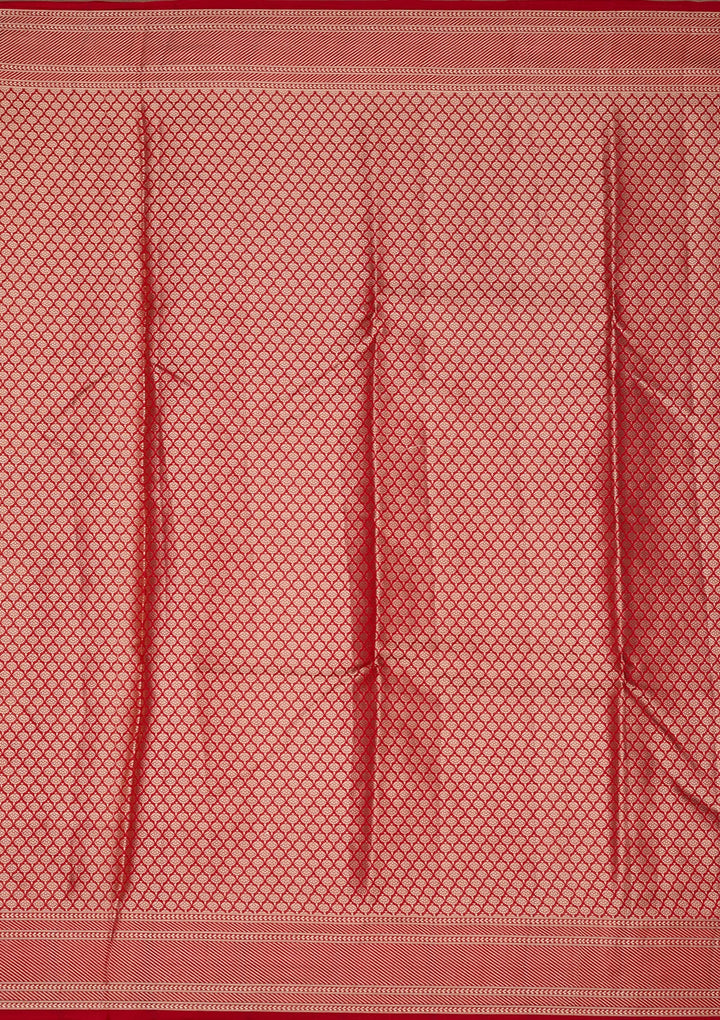 Red Silk Jaal Saree With Matching Blouse Piece
