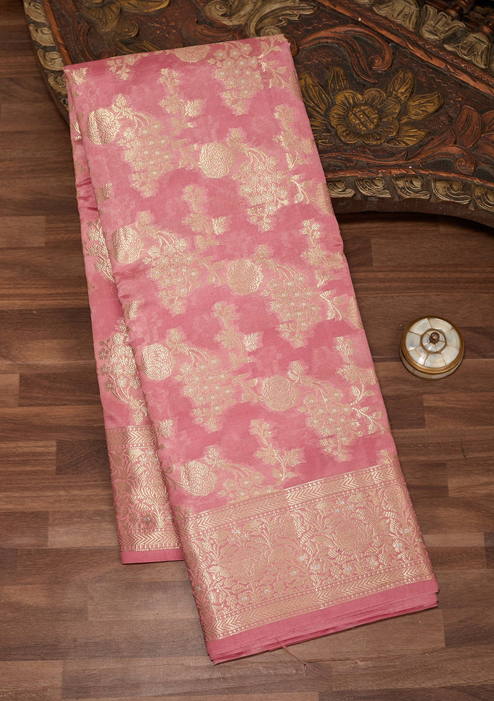 Baby Pink Silk Jaal Saree With Matching Blouse Piece