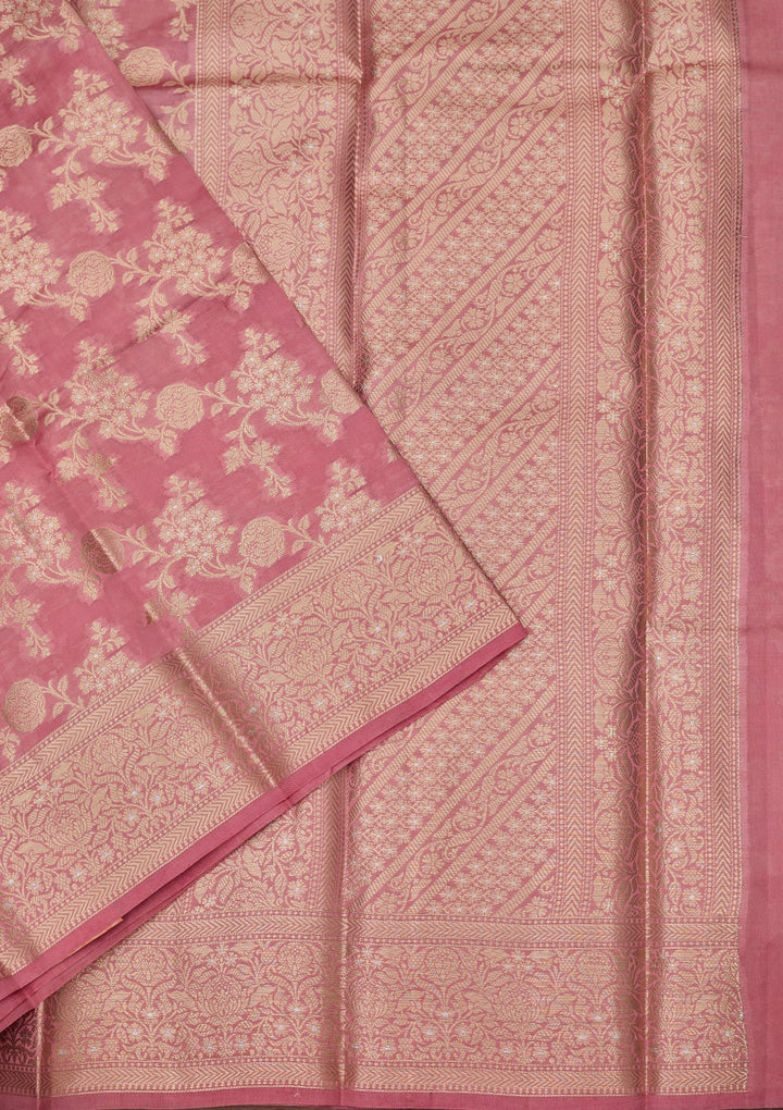 Baby Pink Silk Jaal Saree With Matching Blouse Piece