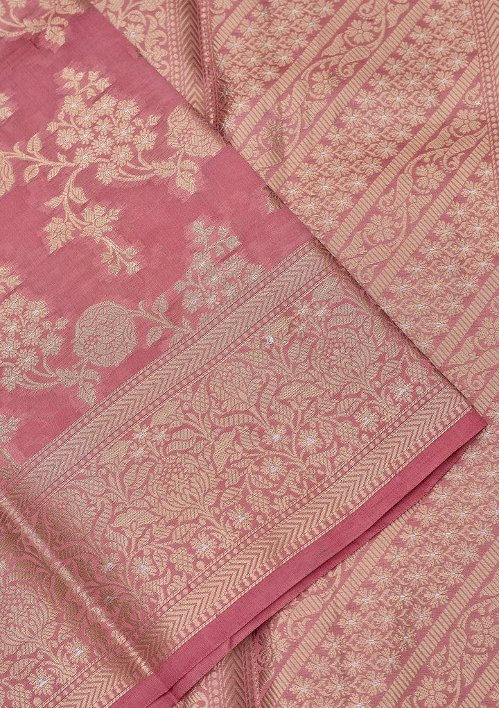Baby Pink Silk Jaal Saree With Matching Blouse Piece