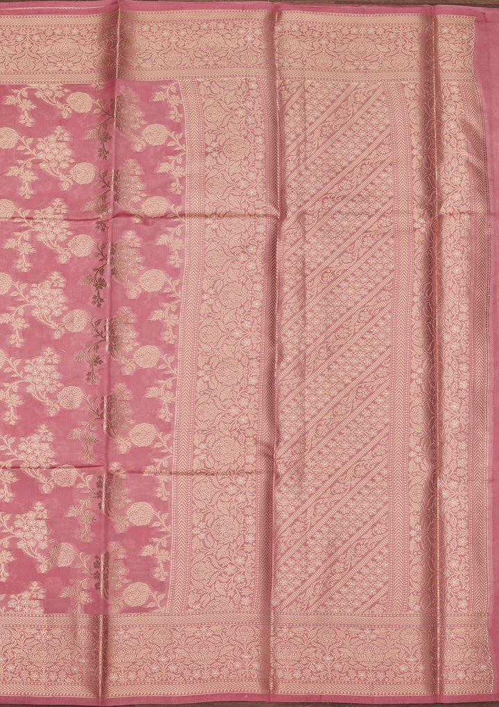Baby Pink Silk Jaal Saree With Matching Blouse Piece