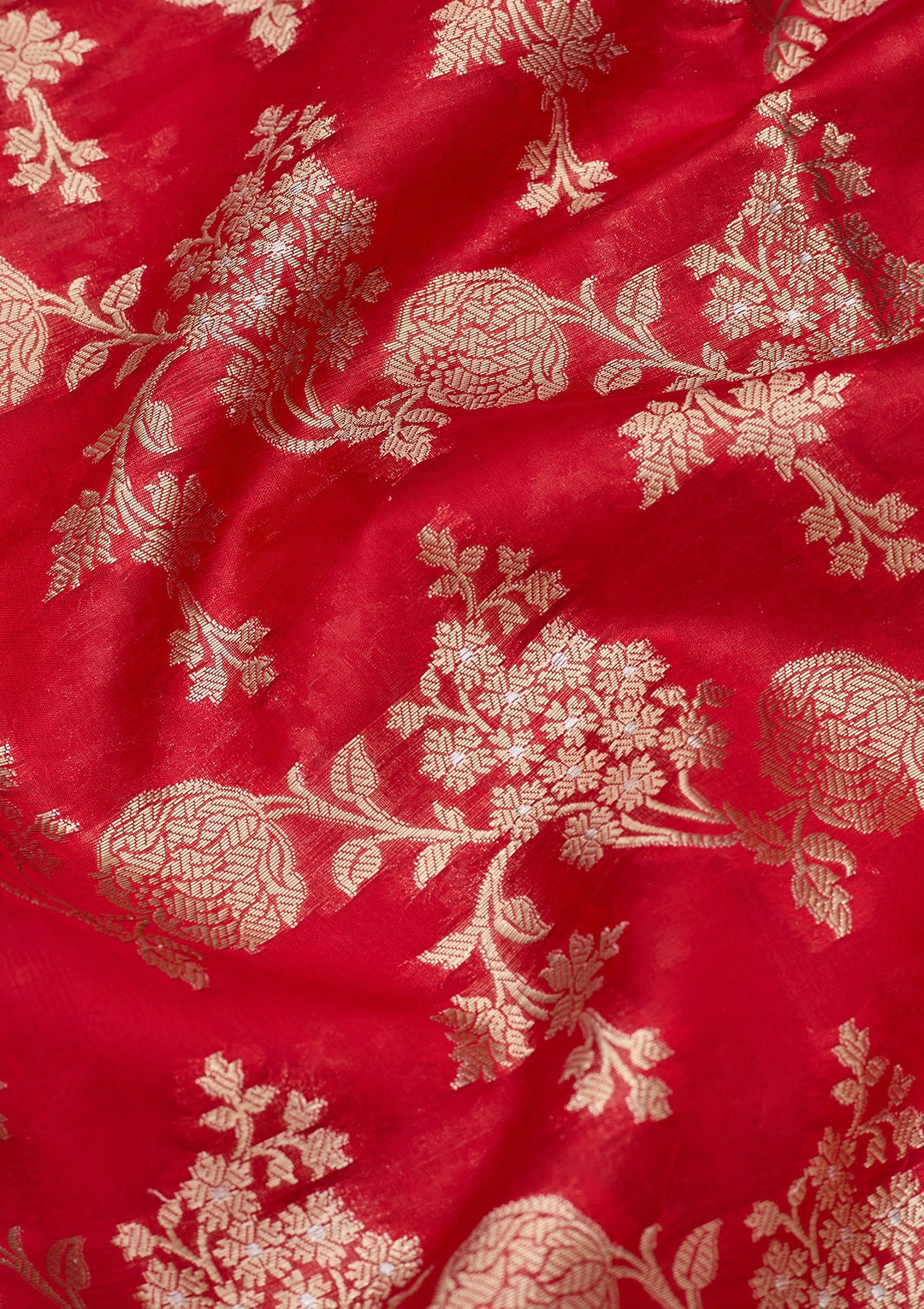 Red Silk Jaal Saree With Matching Blouse Piece