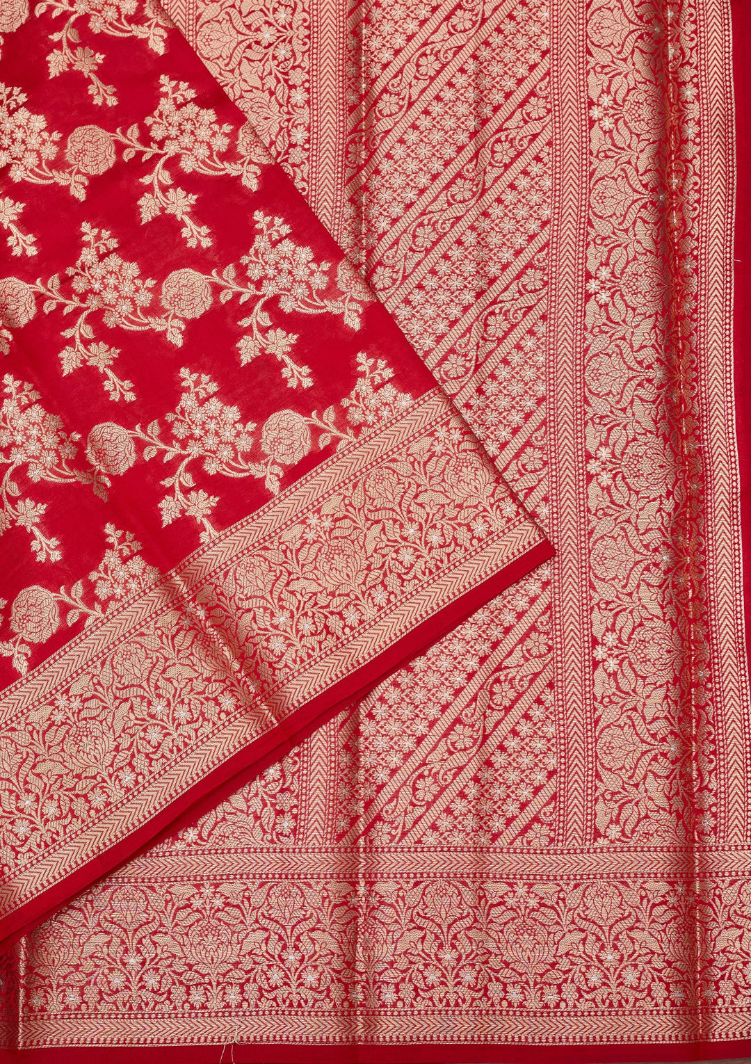 Red Silk Jaal Saree With Matching Blouse Piece