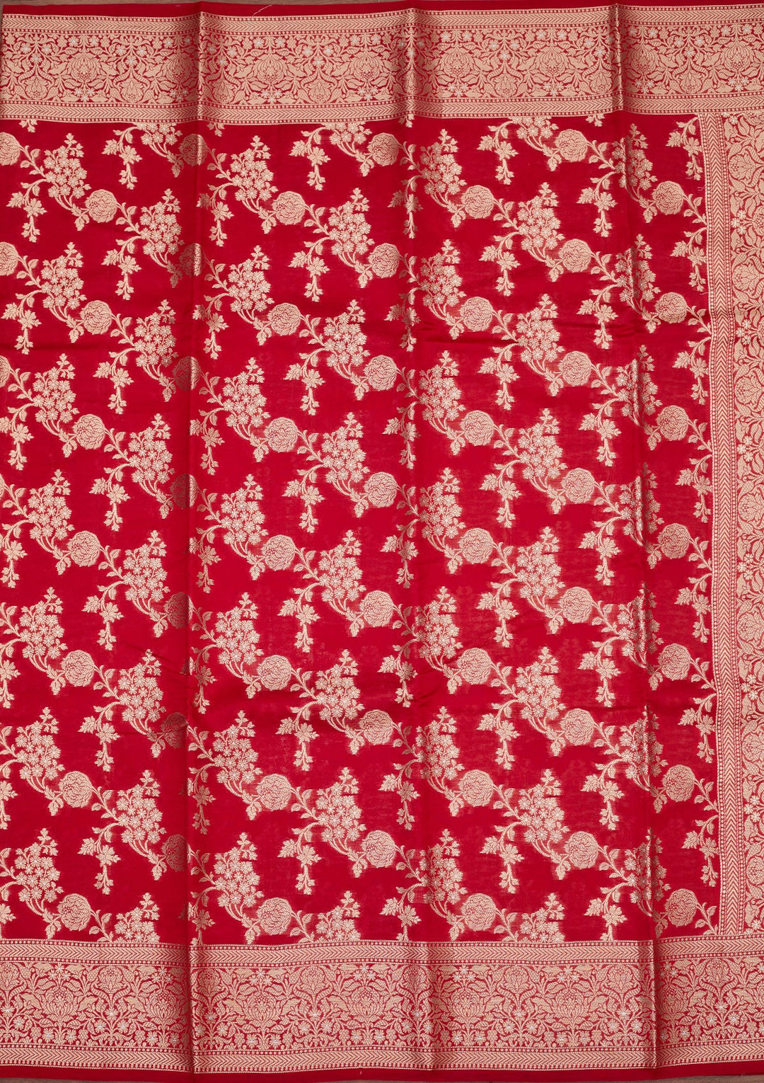 Red Silk Jaal Saree With Matching Blouse Piece