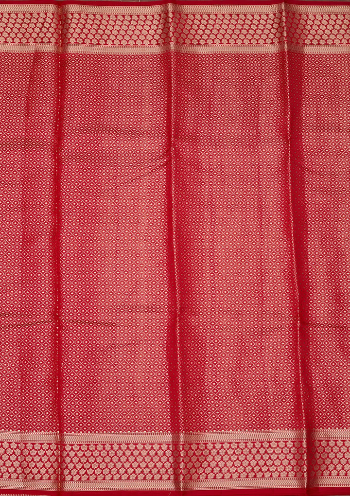 Red Silk Jaal Saree With Matching Blouse Piece