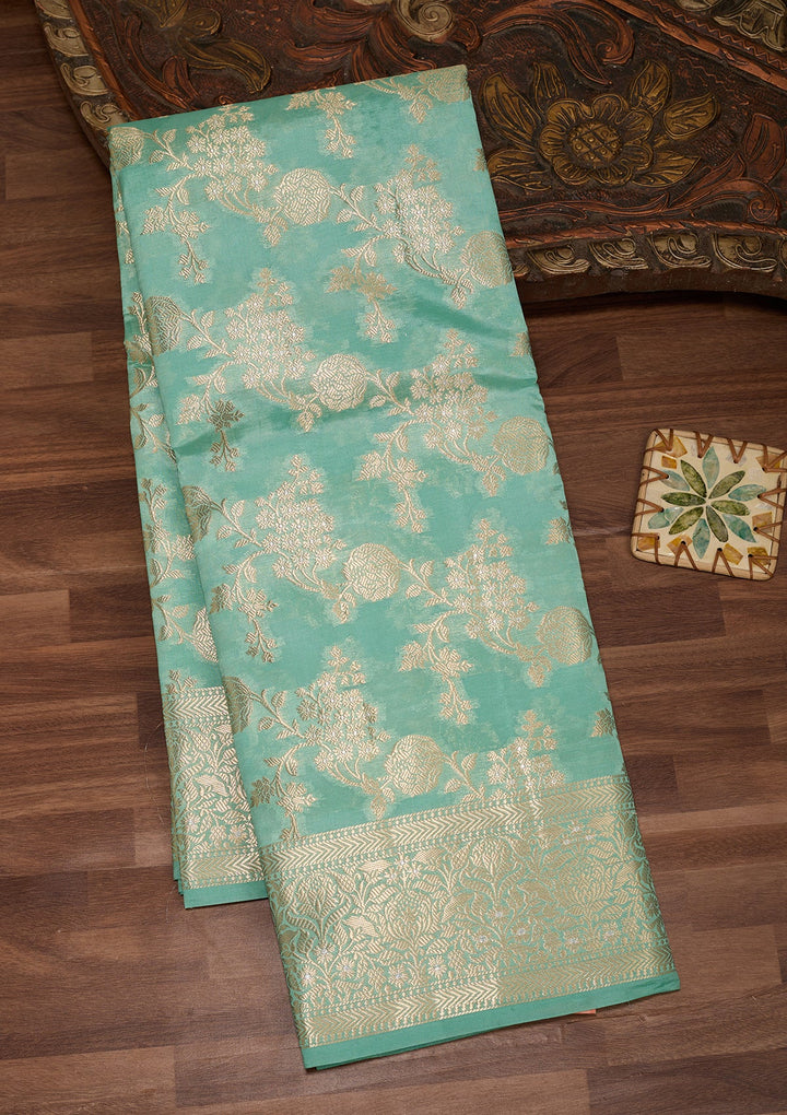 Sea Green Silk Jaal Saree With Matching Blouse Piece