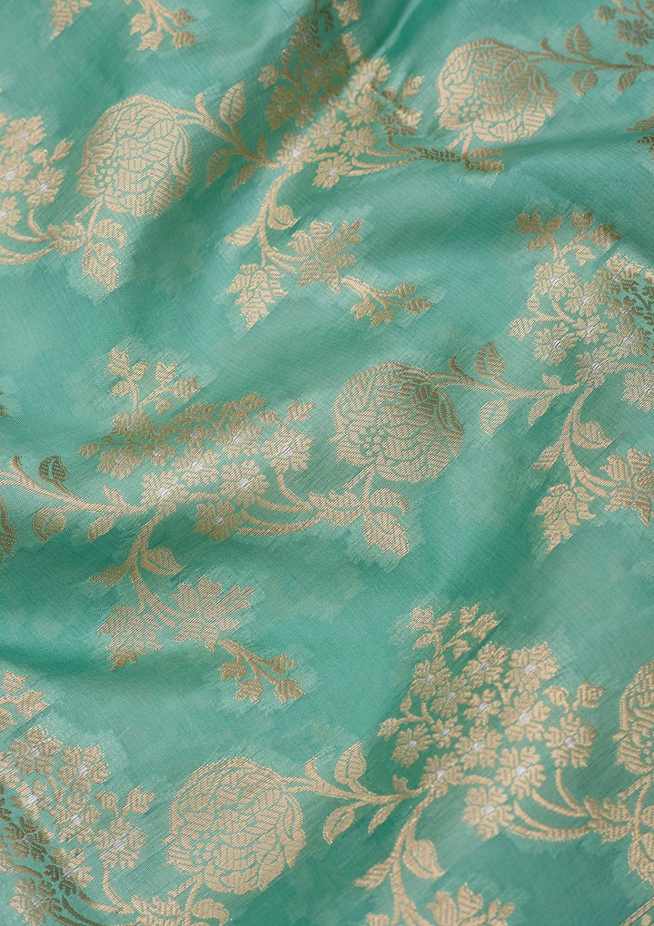 Sea Green Silk Jaal Saree With Matching Blouse Piece