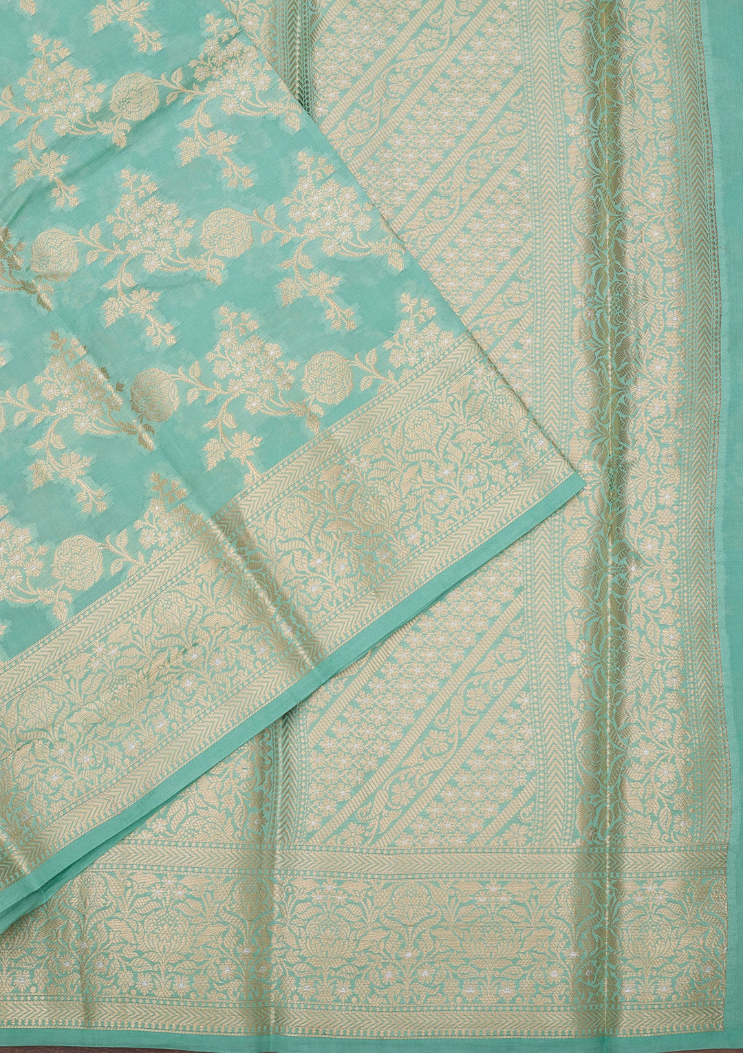 Sea Green Silk Jaal Saree With Matching Blouse Piece
