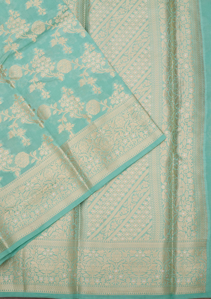 Sea Green Silk Jaal Saree With Matching Blouse Piece