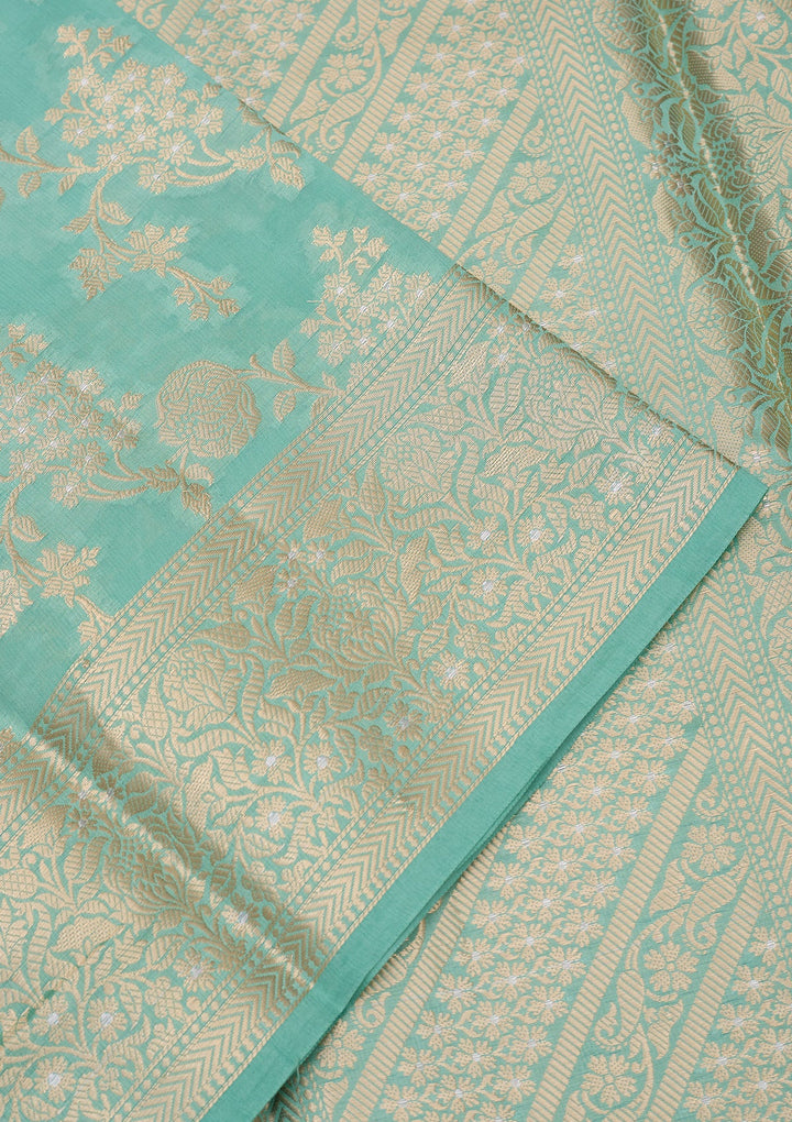 Sea Green Silk Jaal Saree With Matching Blouse Piece