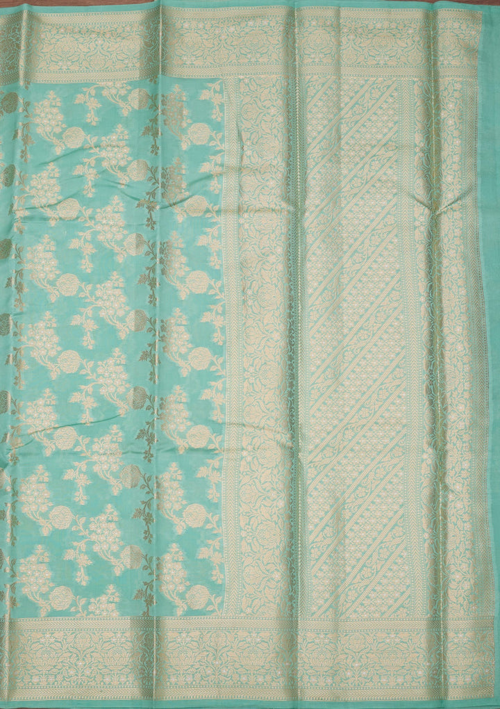 Sea Green Silk Jaal Saree With Matching Blouse Piece