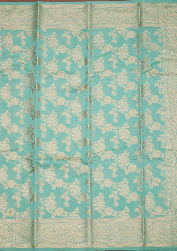 Sea Green Silk Jaal Saree With Matching Blouse Piece