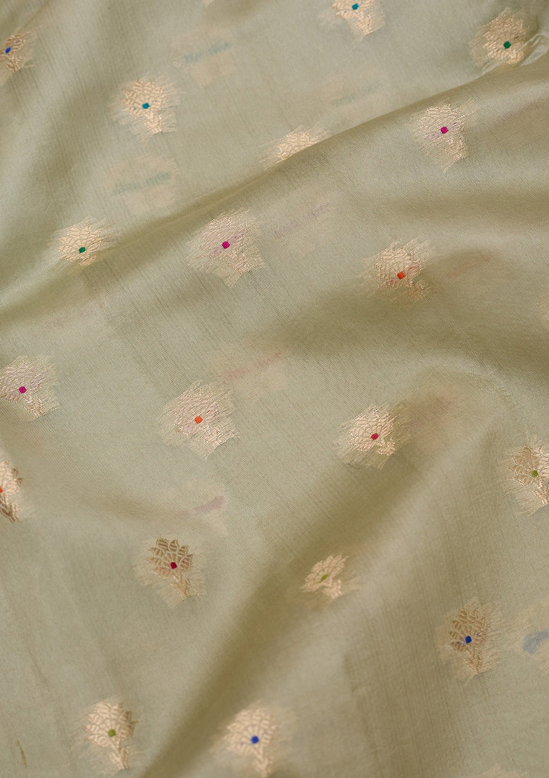 Pista Green Silk Jaal Saree With Matching Blouse Piece