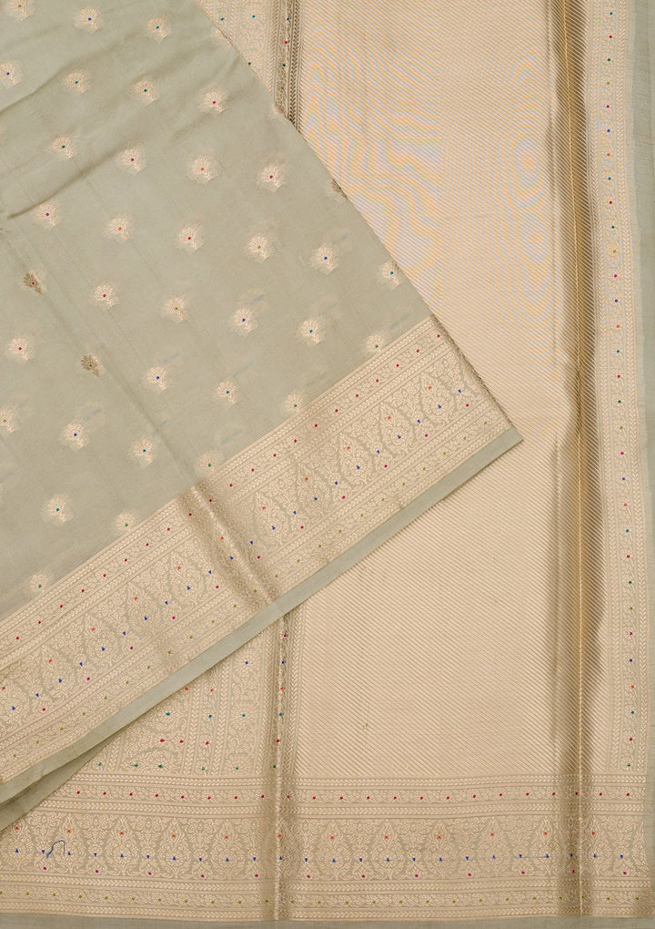 Pista Green Silk Jaal Saree With Matching Blouse Piece