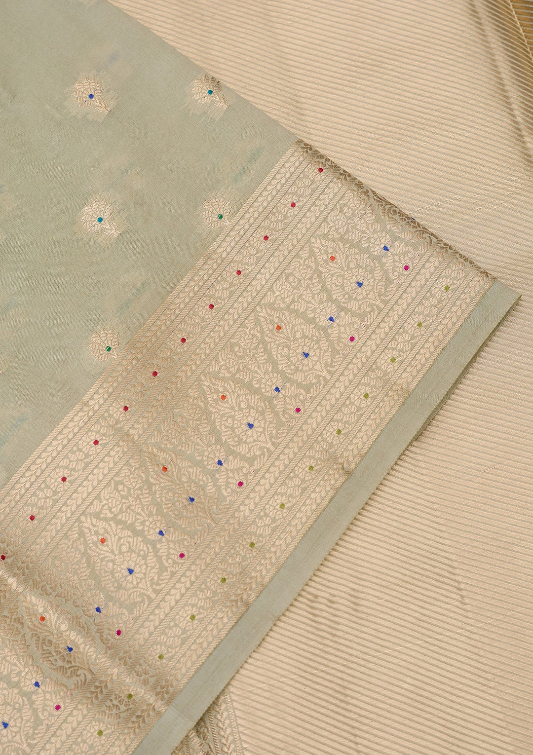 Pista Green Silk Jaal Saree With Matching Blouse Piece