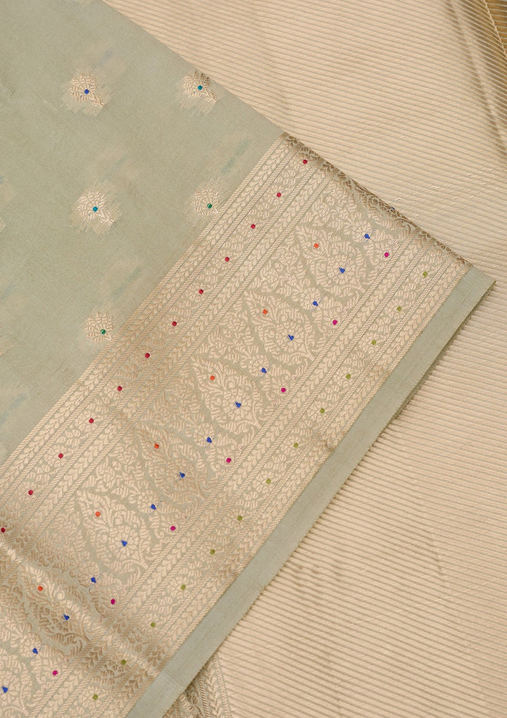 Pista Green Silk Jaal Saree With Matching Blouse Piece