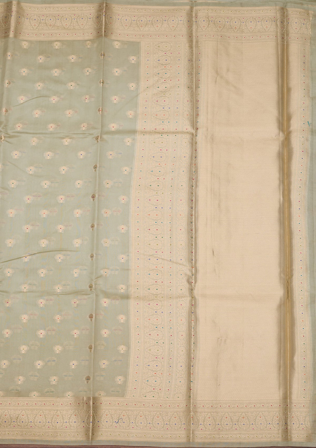 Pista Green Silk Jaal Saree With Matching Blouse Piece