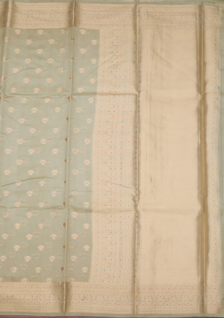 Pista Green Silk Jaal Saree With Matching Blouse Piece