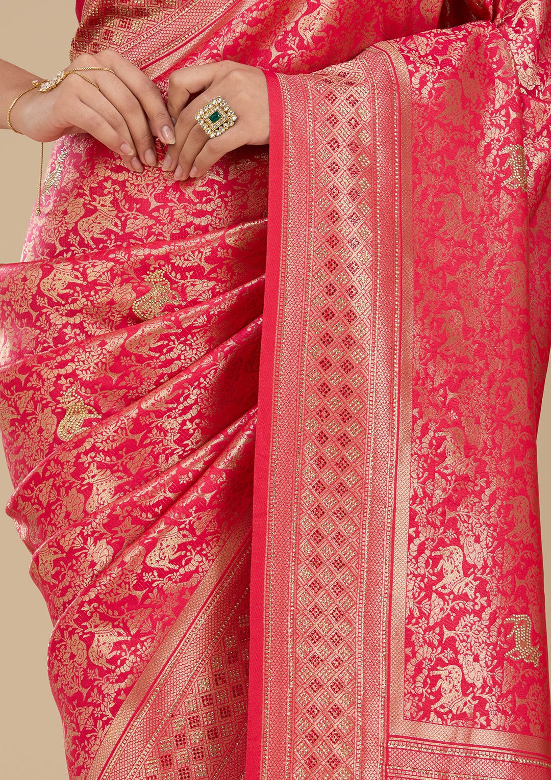 Rani Pink Banarasi Art Silk Saree With Matching Blouse Piece