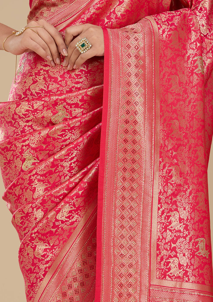 Rani Pink Banarasi Art Silk Saree With Matching Blouse Piece