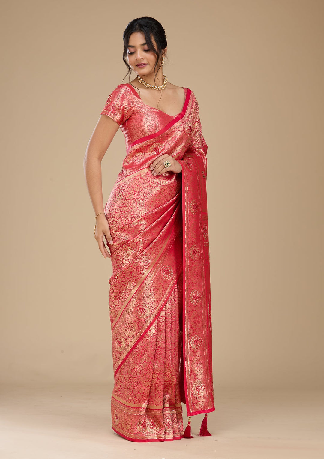 Rani Pink Banarasi Art Silk Saree With Matching Blouse Piece