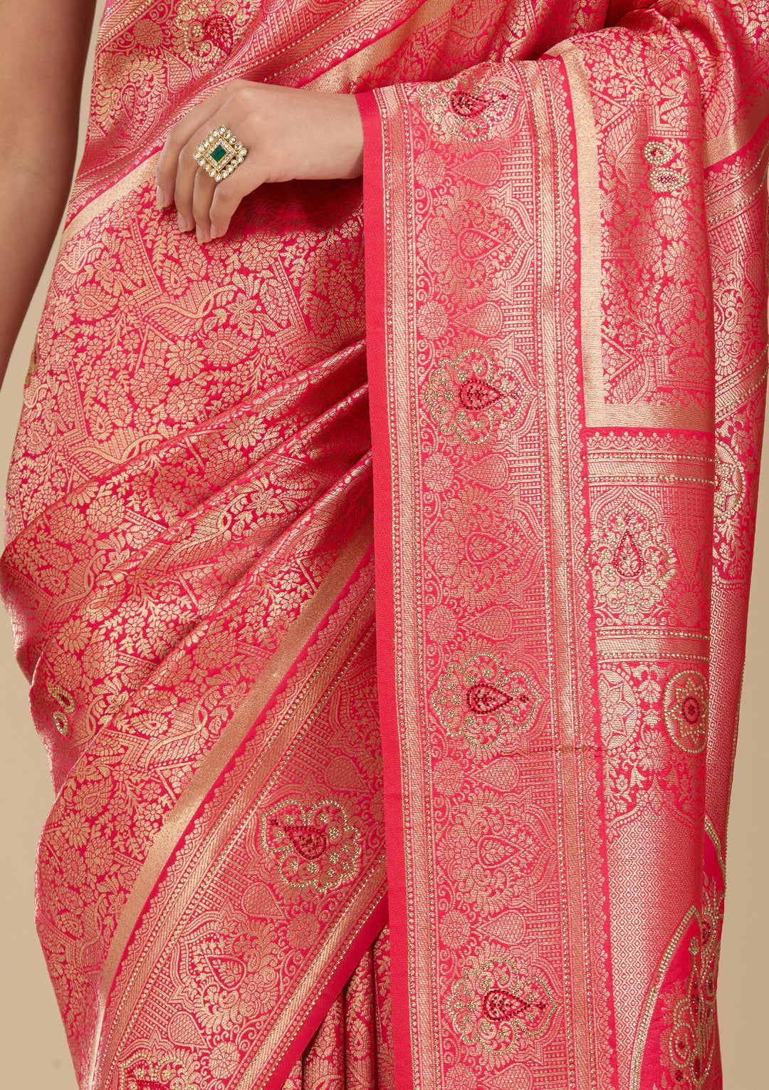 Rani Pink Banarasi Art Silk Saree With Matching Blouse Piece