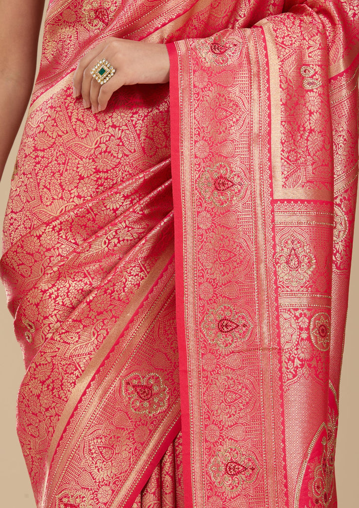 Rani Pink Banarasi Art Silk Saree With Matching Blouse Piece