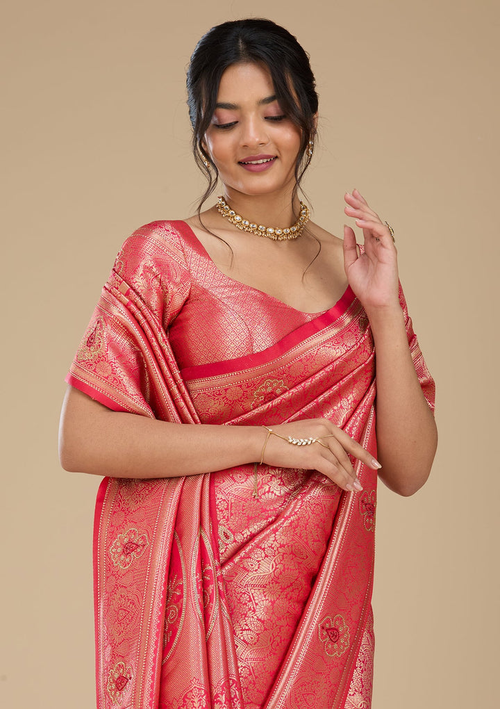 Rani Pink Banarasi Art Silk Saree With Matching Blouse Piece