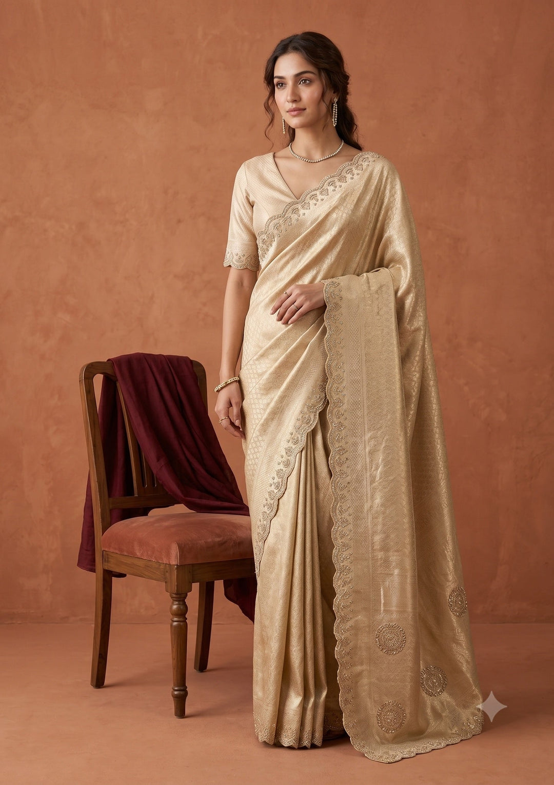 Gold Swarovski Art Silk Saree