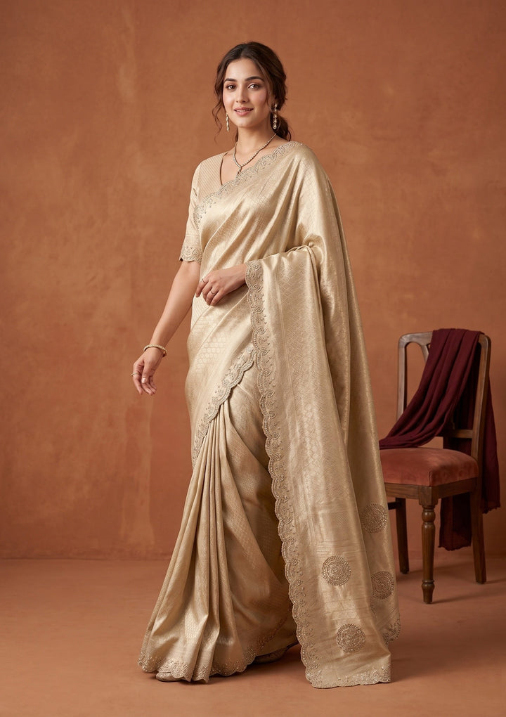 Gold Swarovski Art Silk Saree