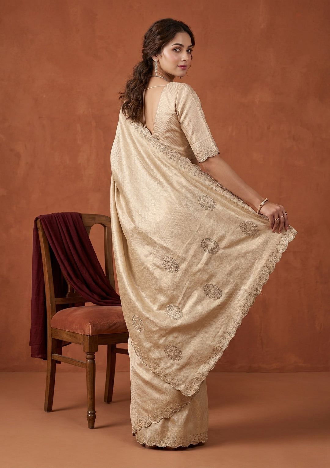 Gold Swarovski Art Silk Saree