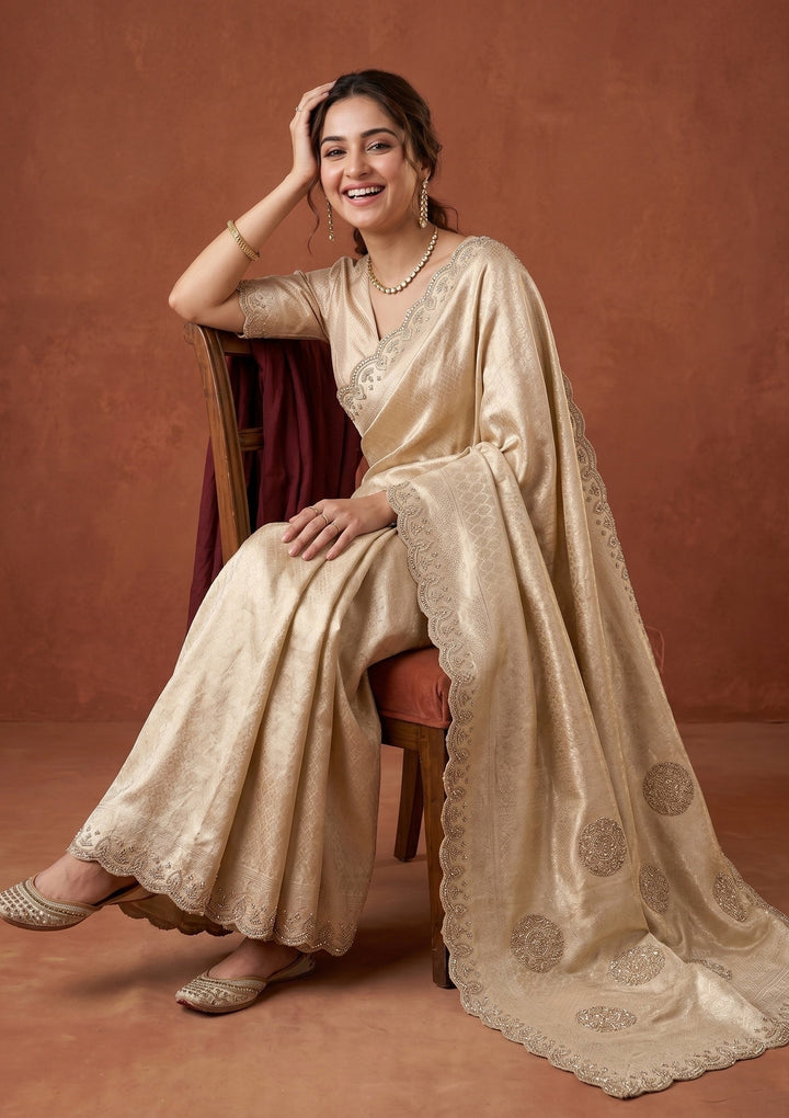 Gold Swarovski Art Silk Saree