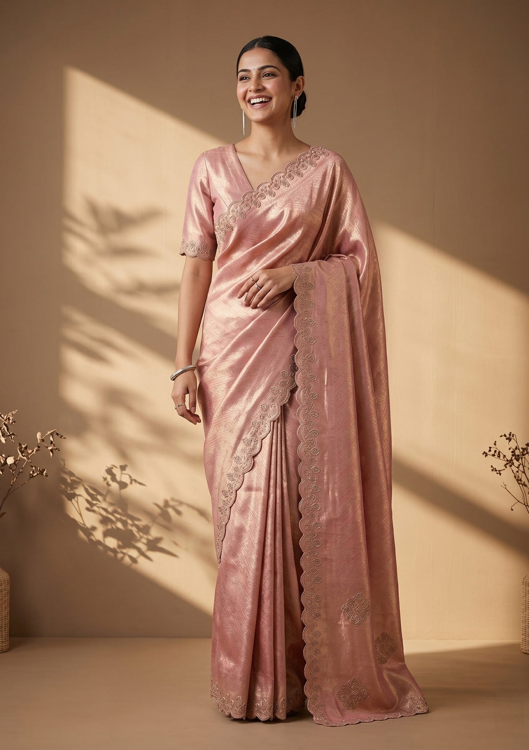 Pink Swarovski Art Silk Saree