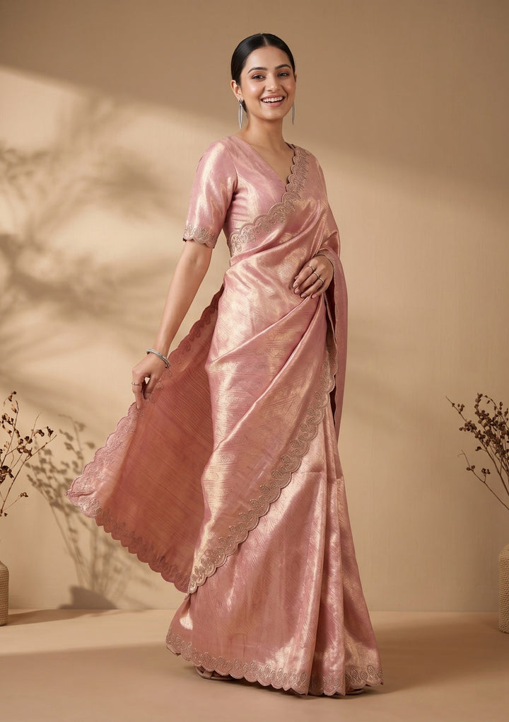 Pink Swarovski Art Silk Saree