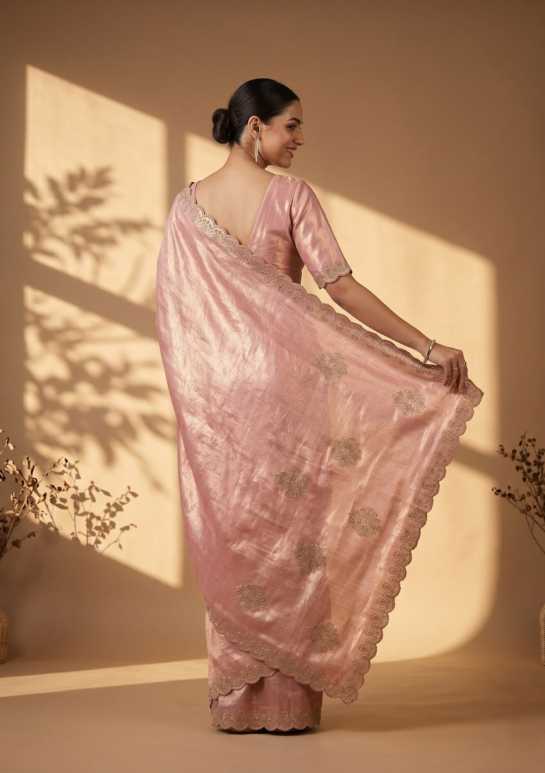 Pink Swarovski Art Silk Saree
