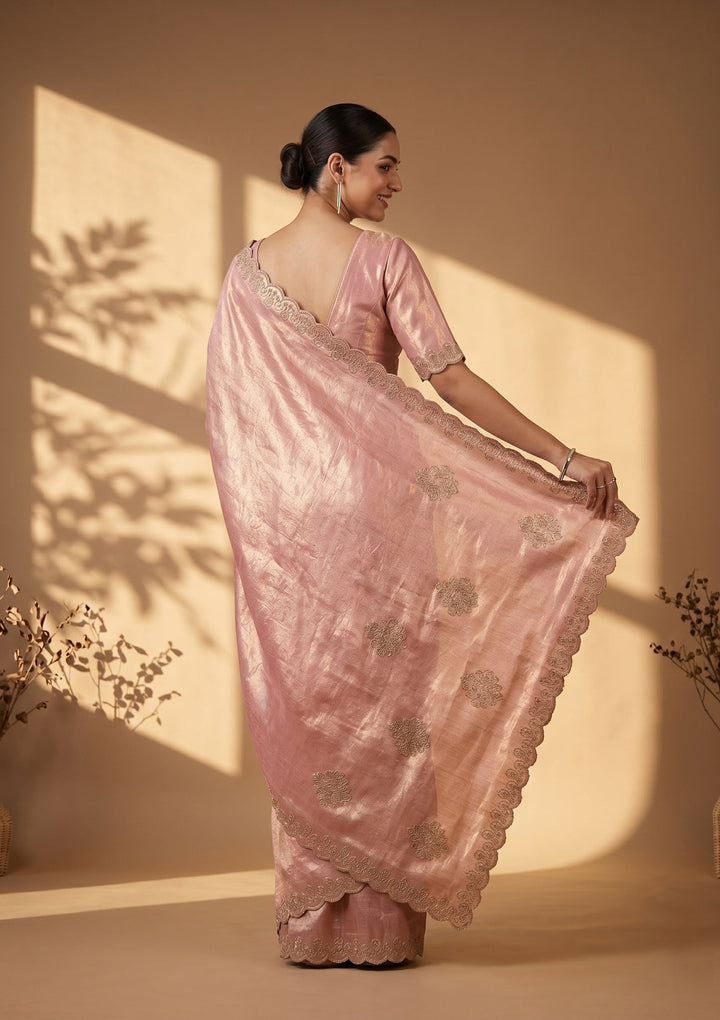 Pink Swarovski Art Silk Saree