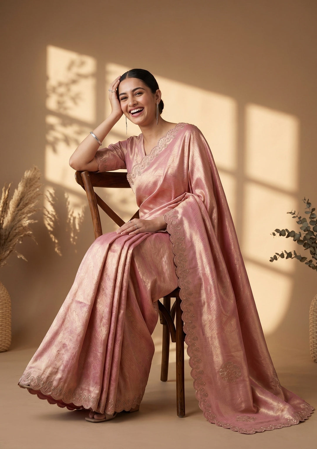 Pink Swarovski Art Silk Saree